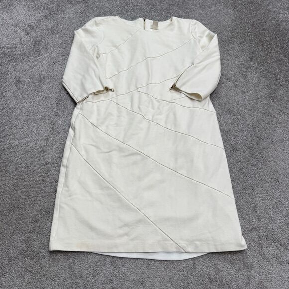 Chico's Midi Sheath Dress Womens 0 us 4 Cream Ivory 3/4 Sleeve Ponte Knit Work - Picture 1 of 16